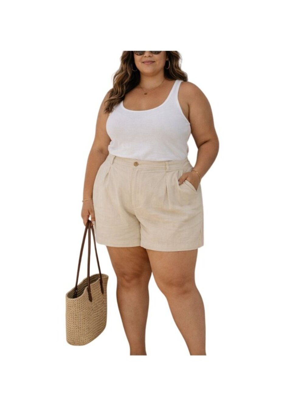 Time & Tru Linen Blend Screathorts 5” Pockets Beige Coastal Preppy Women‎ XXL 20